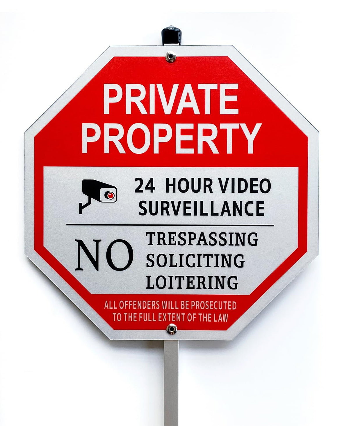 Poicrm octagon sign front view showing message and quick deterrence