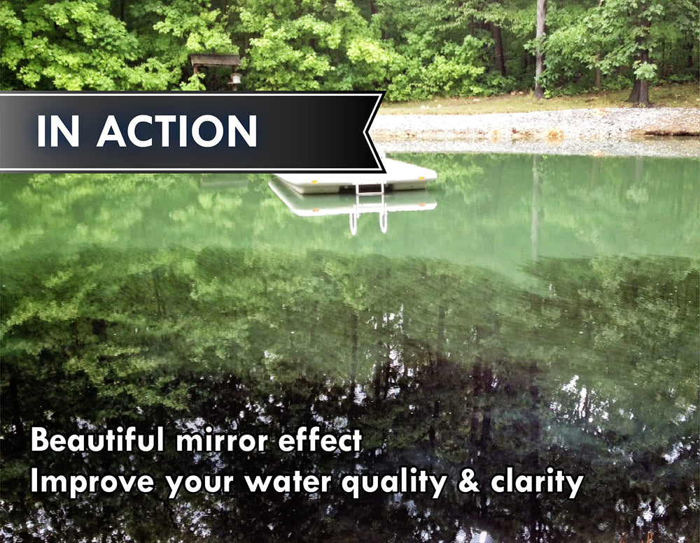Pond Worx pouring dye into water with measuring cup demonstrating easy application