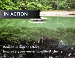 Pond Worx pouring dye into water with measuring cup demonstrating easy application