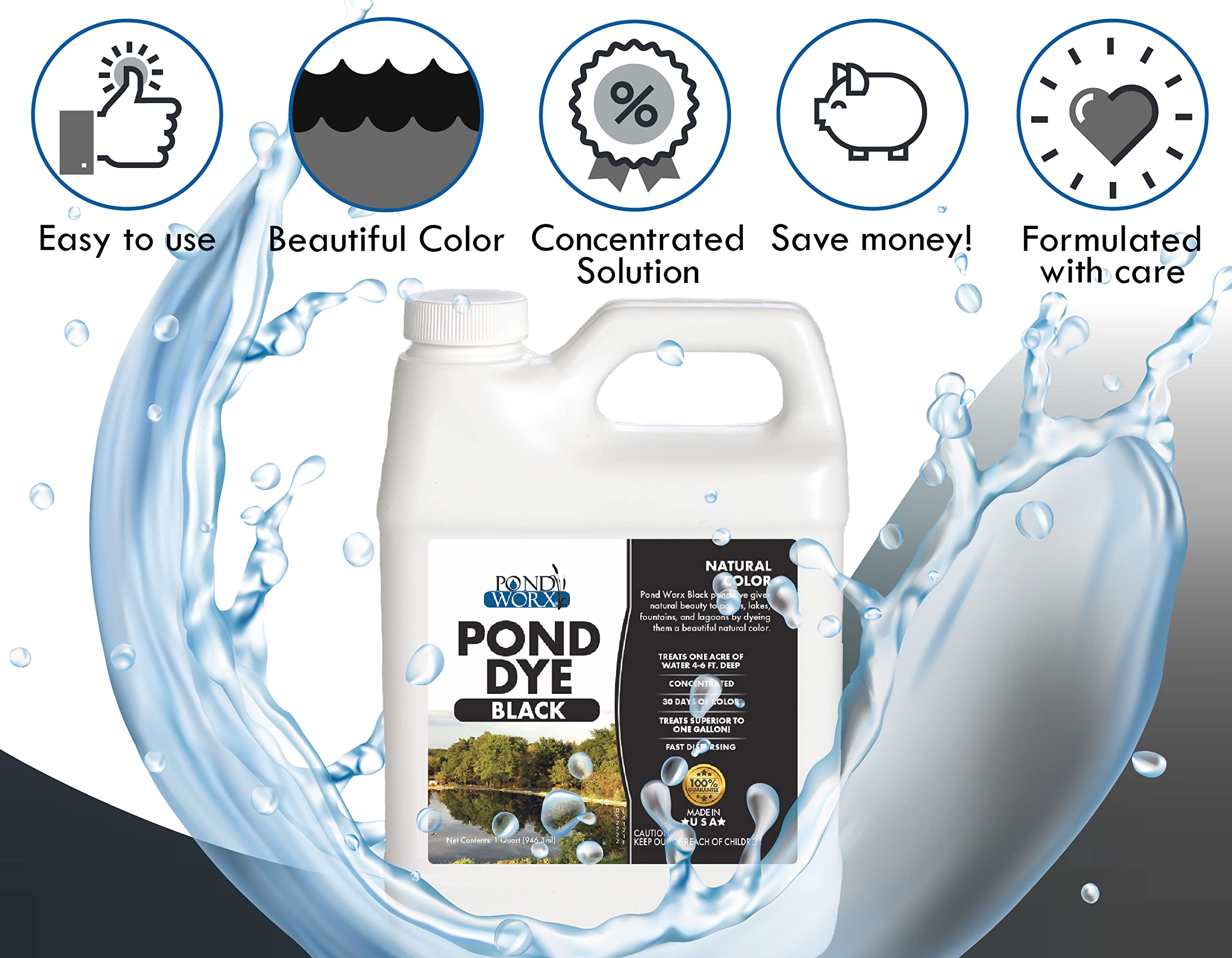 Pond Worx close-up water surface showing rich black-blue color and visual depth
