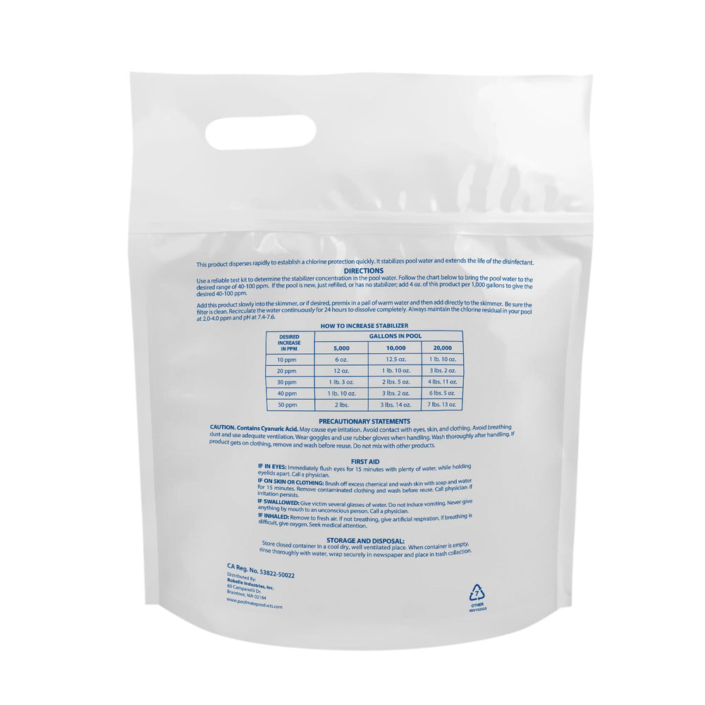 Pool Mate cyanuric acid granules close-up showing texture for quick dissolution