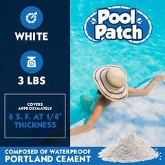 Pool Patch tub beside ruler showing 3 lb scale and approximate coverage