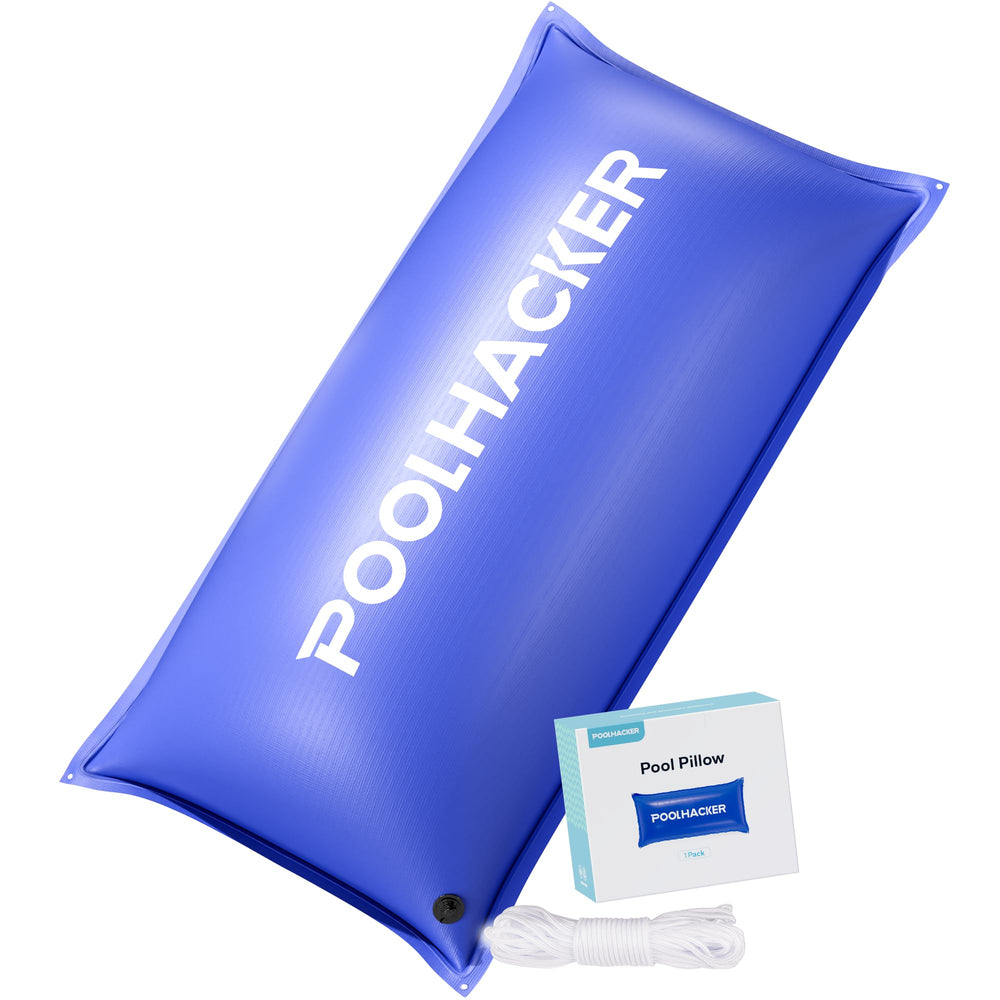 POOLHACKER front view of 4x8 pillow showing size and shape, protects cover