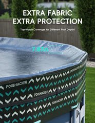 POOLHACKER cover installed on a 21ft above-ground pool, weatherproof benefit