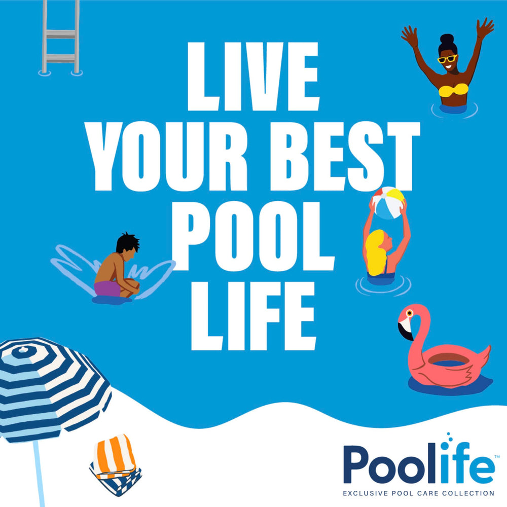 POOLIFE lifestyle backyard pool image showing stabilized water and reduced chlorine loss