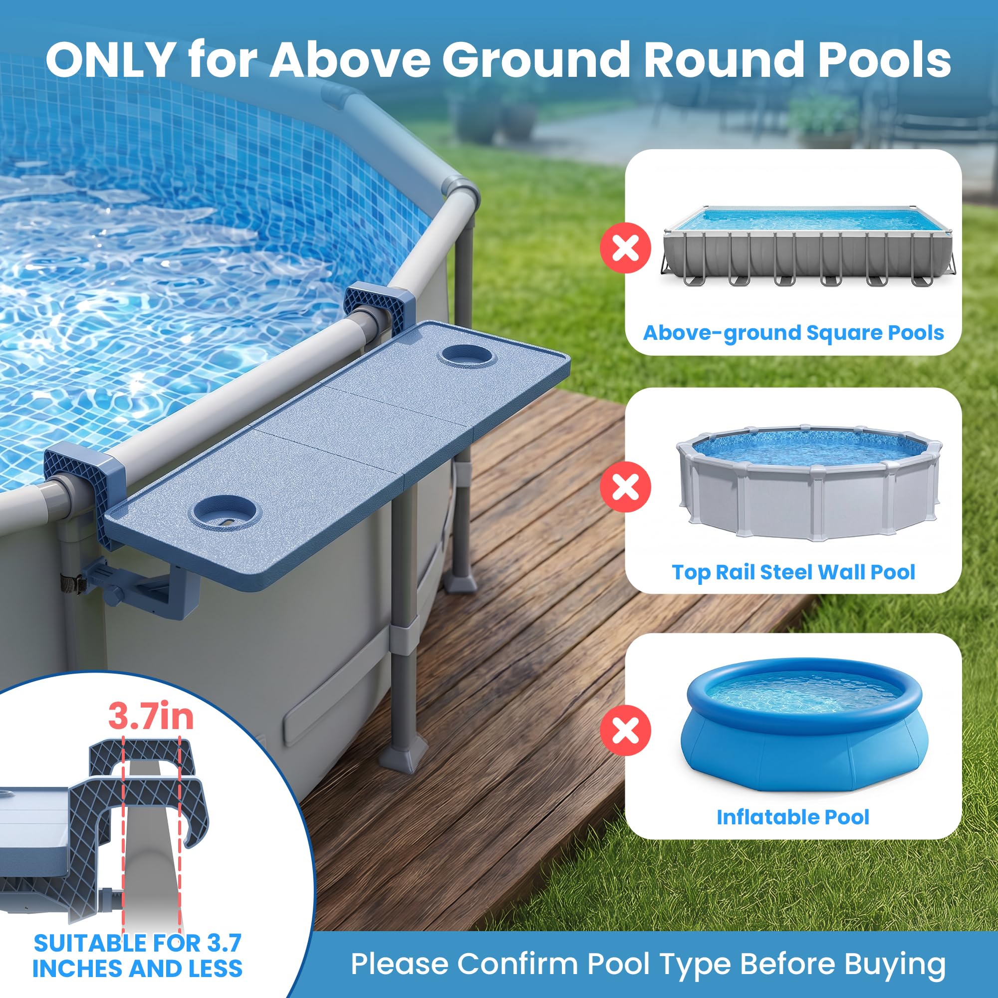 POOLJOYO top view of 40.5-inch tabletop holding snacks and devices securely
