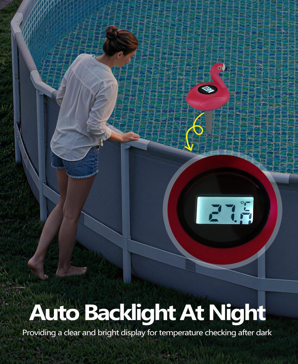 PoolLeader flamingo solar panel detail demonstrating self-charging capability