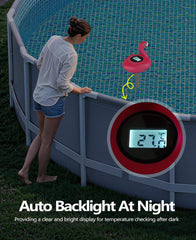 PoolLeader flamingo solar panel detail demonstrating self-charging capability