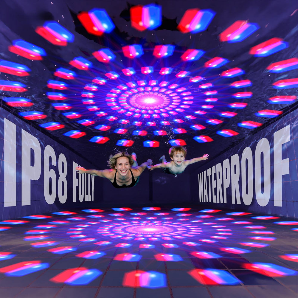 PoolPop in-pool at night with colorful lights creating party ambiance