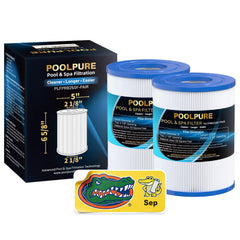 POOLPURE front view of replacement cartridge showing label and fit benefits