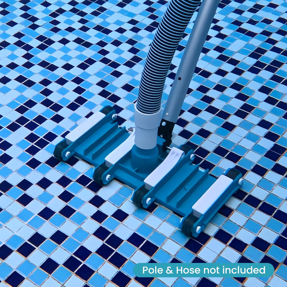 POOLWHALE vacuum head pictured with extension pole to show reach and scale