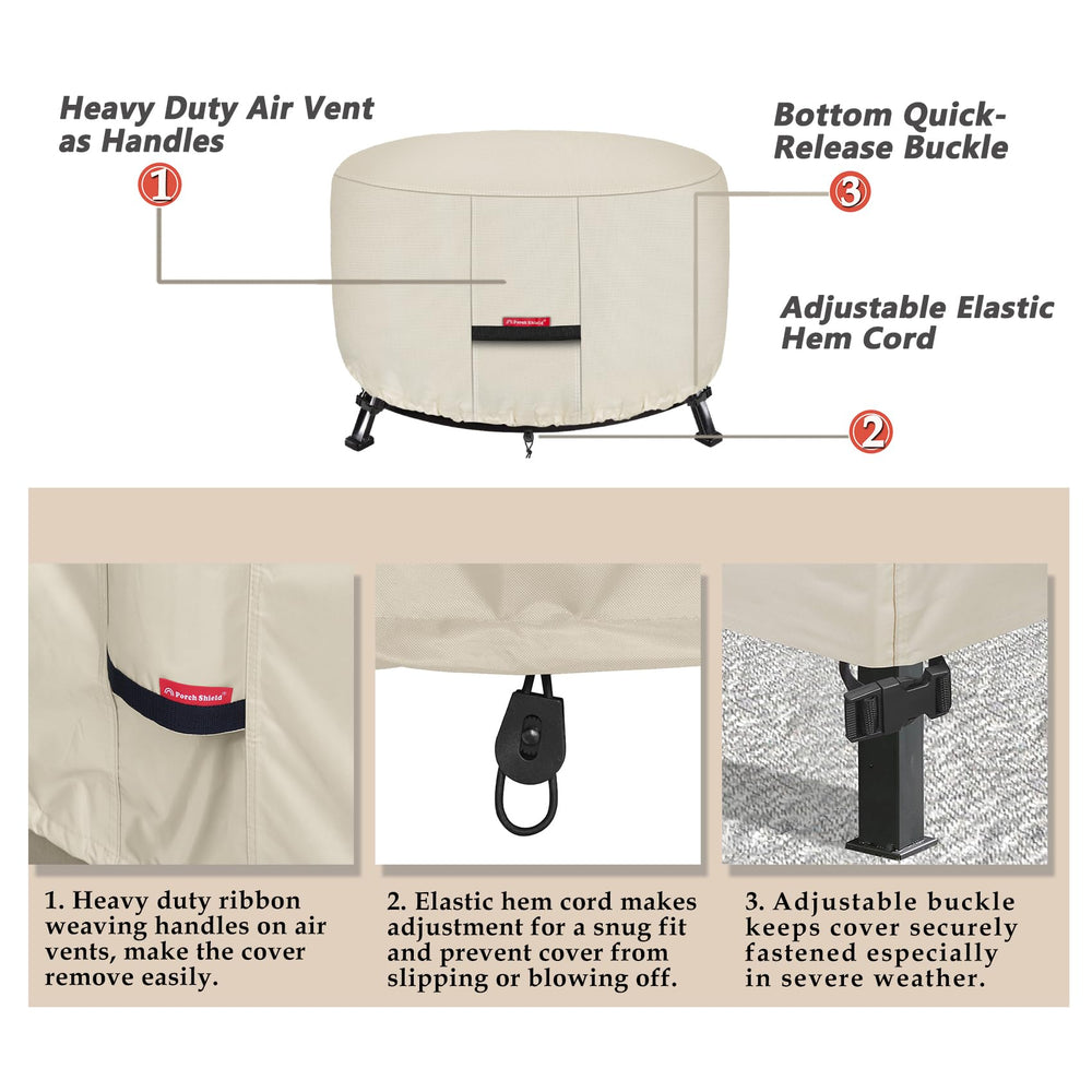 Porch Shield buckle strap under table securing cover against wind uplift