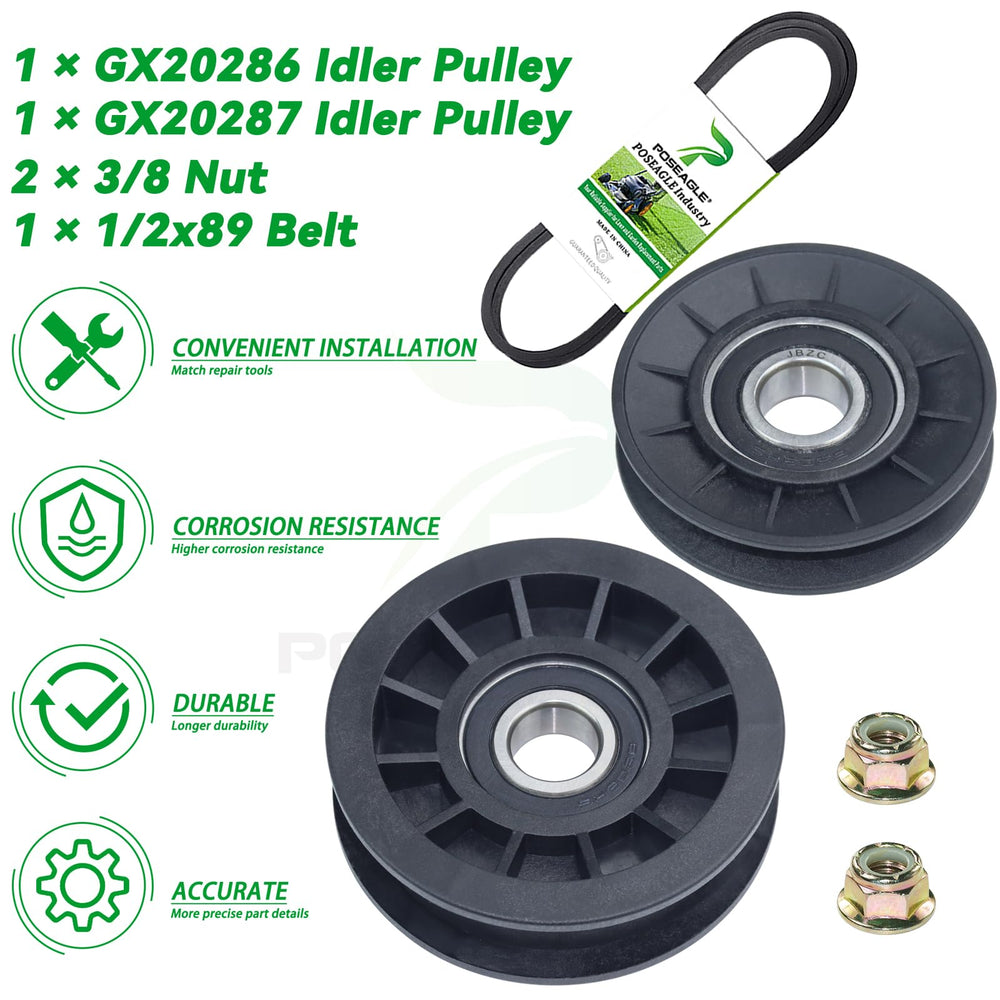 POSEAGLE installed pulleys on lawn tractor showing restored belt tracking and tension