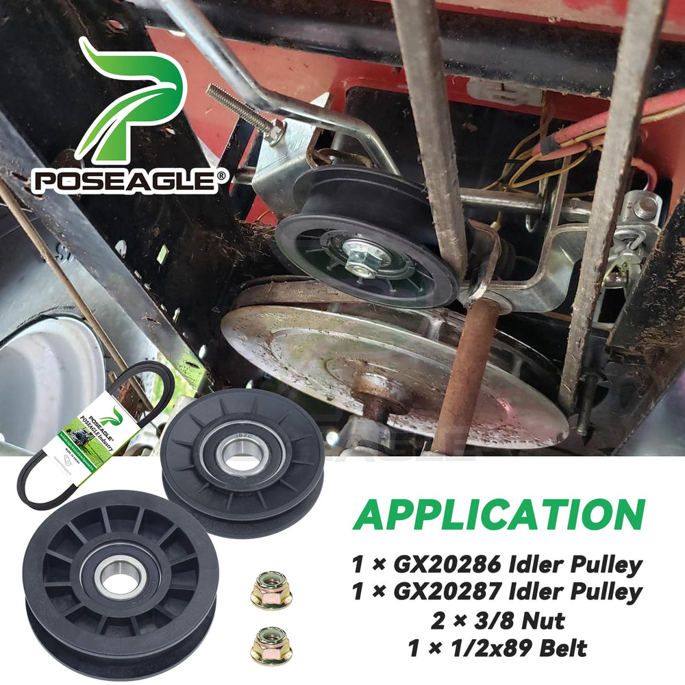 POSEAGLE size comparison showing belt length and pulley diameter for correct fitment