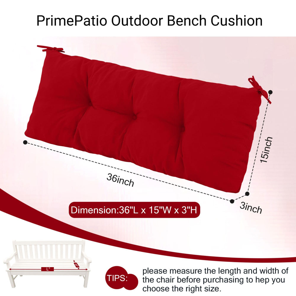 PRIMEPATIO cushion in use on patio bench adds comfy seating
