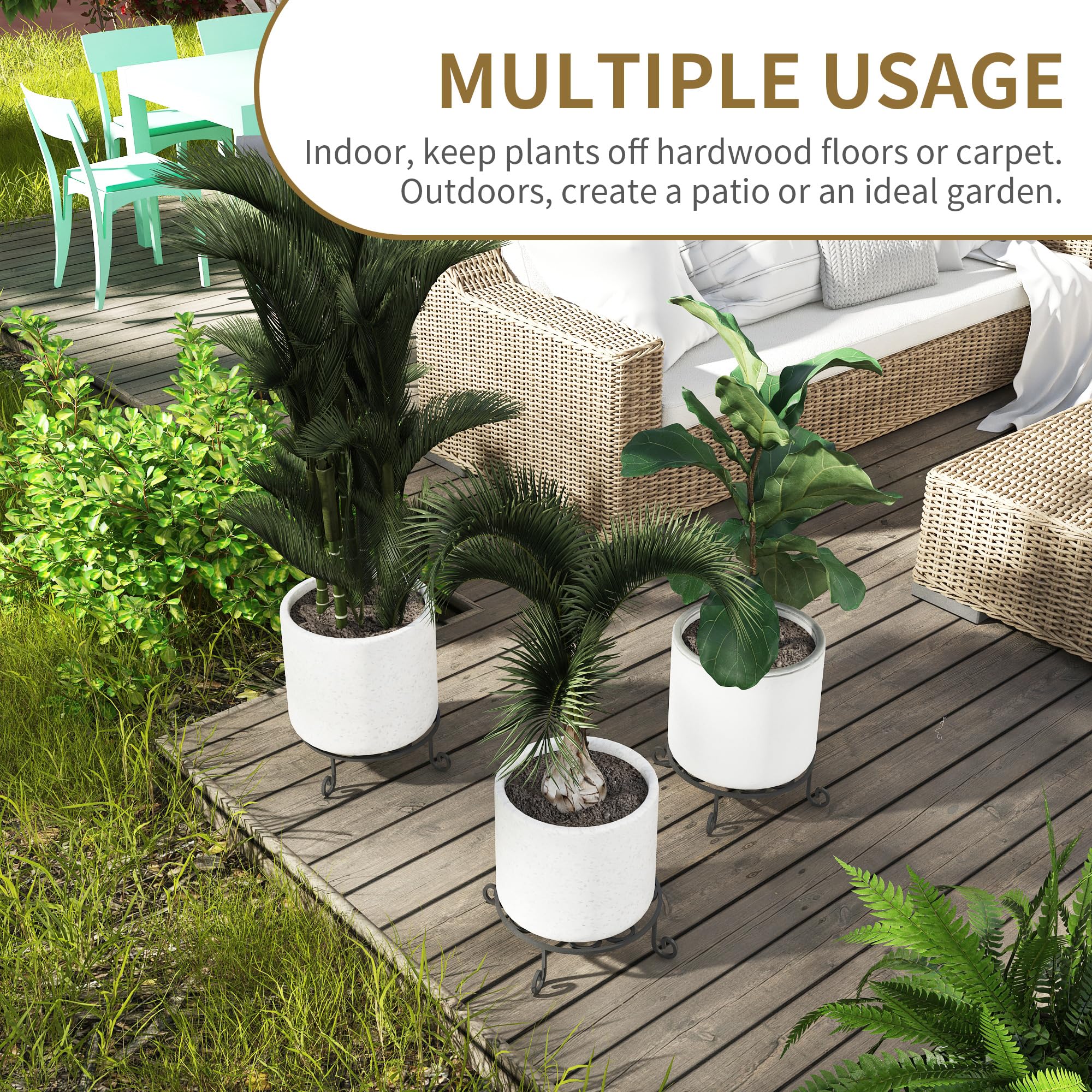 PROWORX plant stand on patio holding potted plants for weather-resistant styling