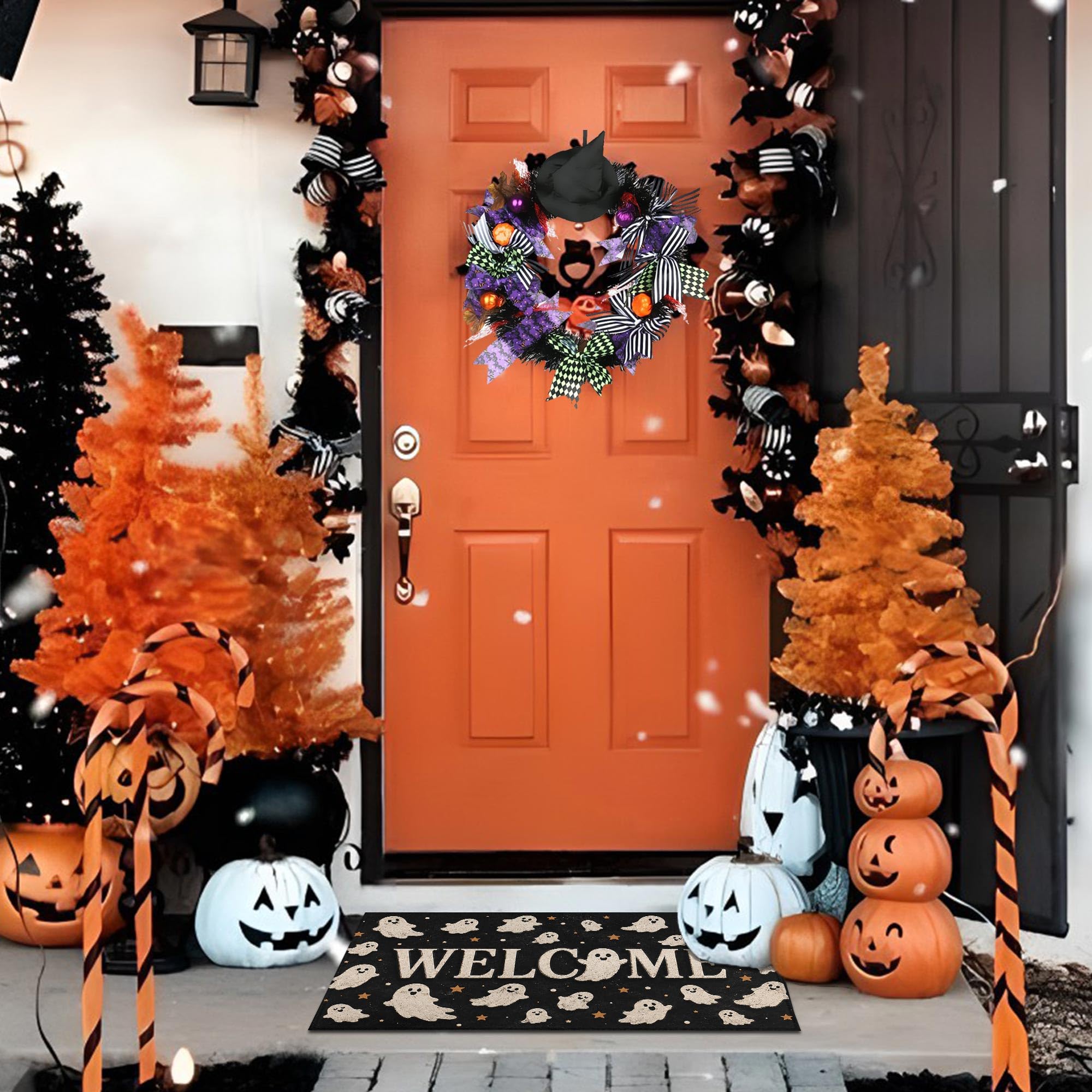 Putware styled in an indoor hallway adding Halloween charm