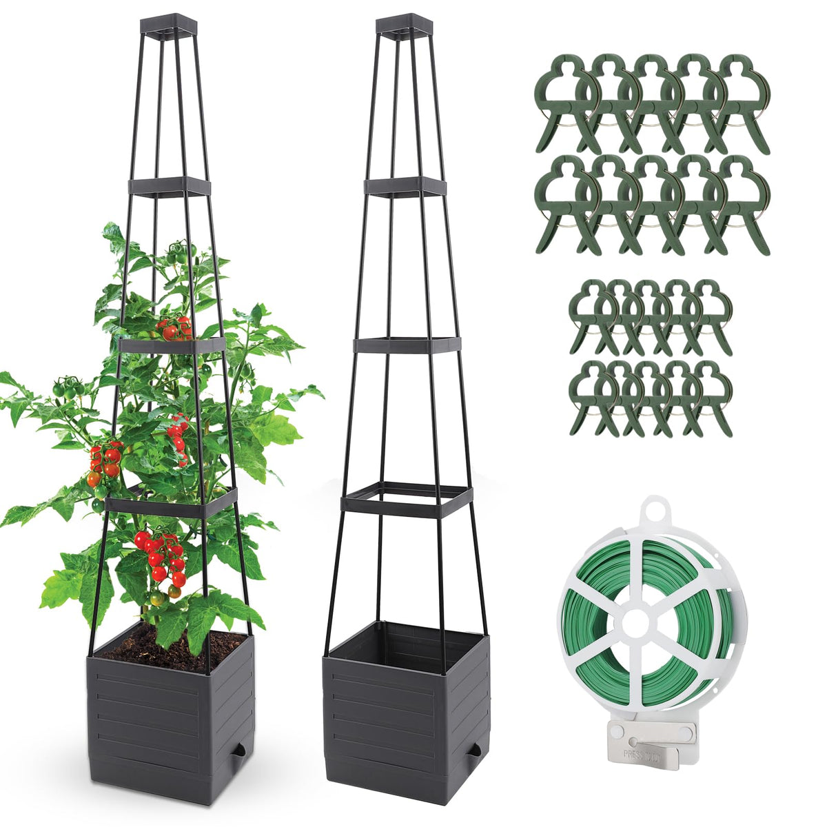 Qaobo front view of two planters showing full setup and space-saving benefit