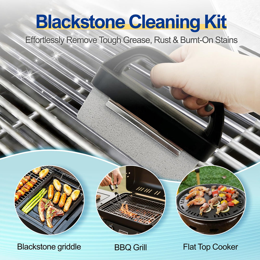 Qeykizy heatproof handle attached to a stone showing safe grip for hot-surface cleaning