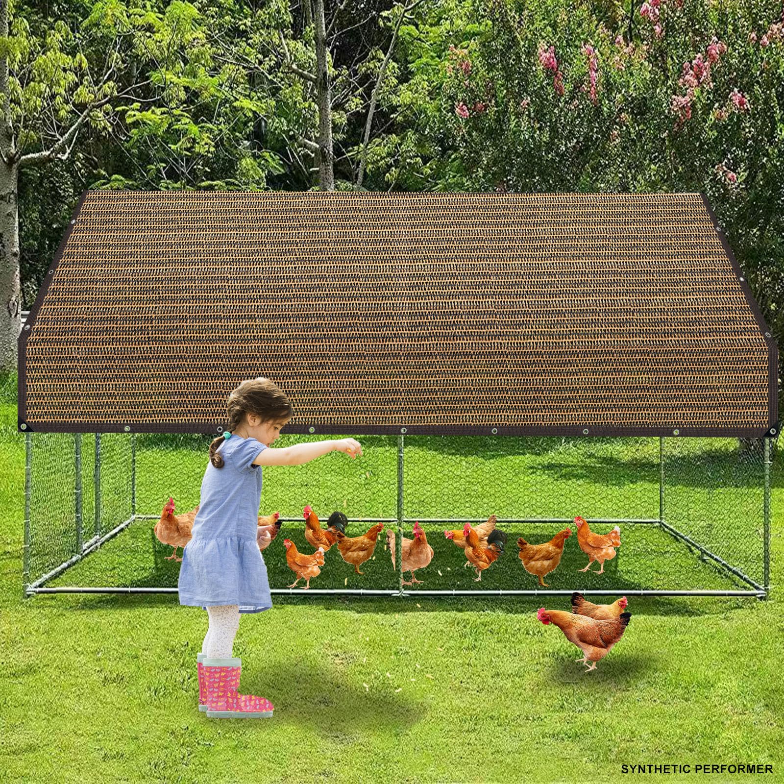 QHAIYYBF neatly folded shade cloth with label showing easy storage benefit