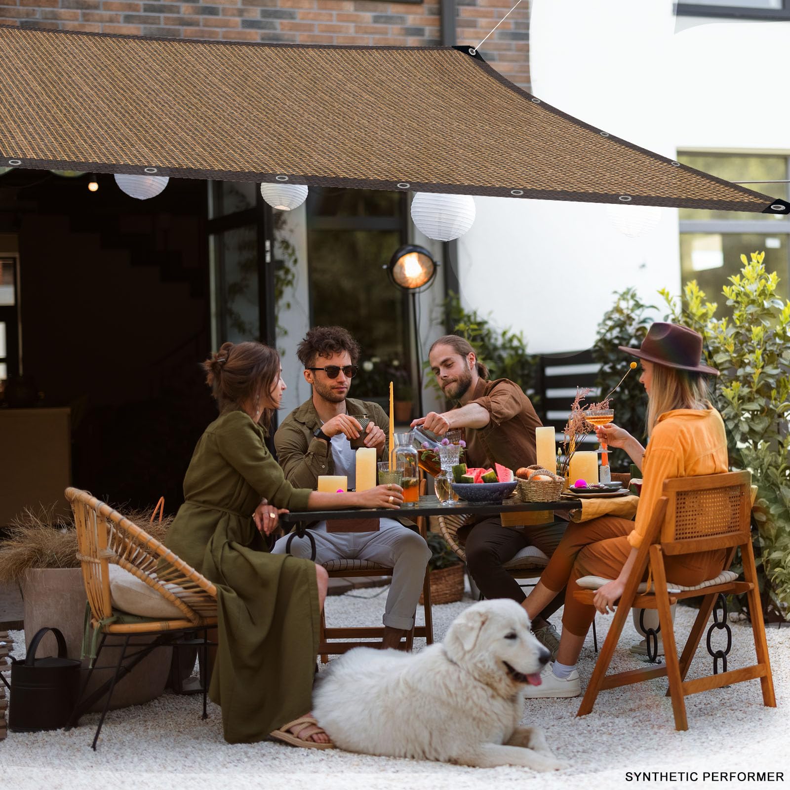 QHAIYYBF installed over patio creating cooler shaded seating and reducing direct sunlight