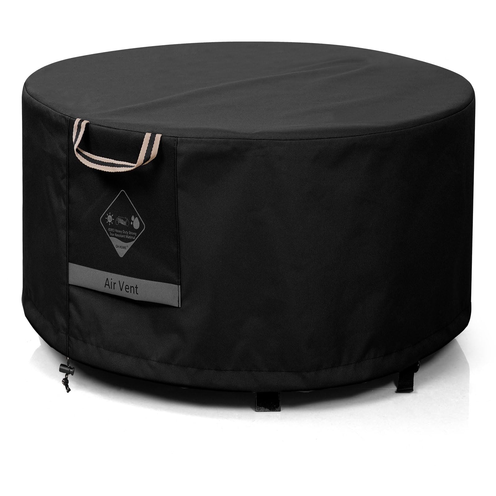 QH.HOME front view of 48 inch cover protecting a fire pit, weatherproof protection