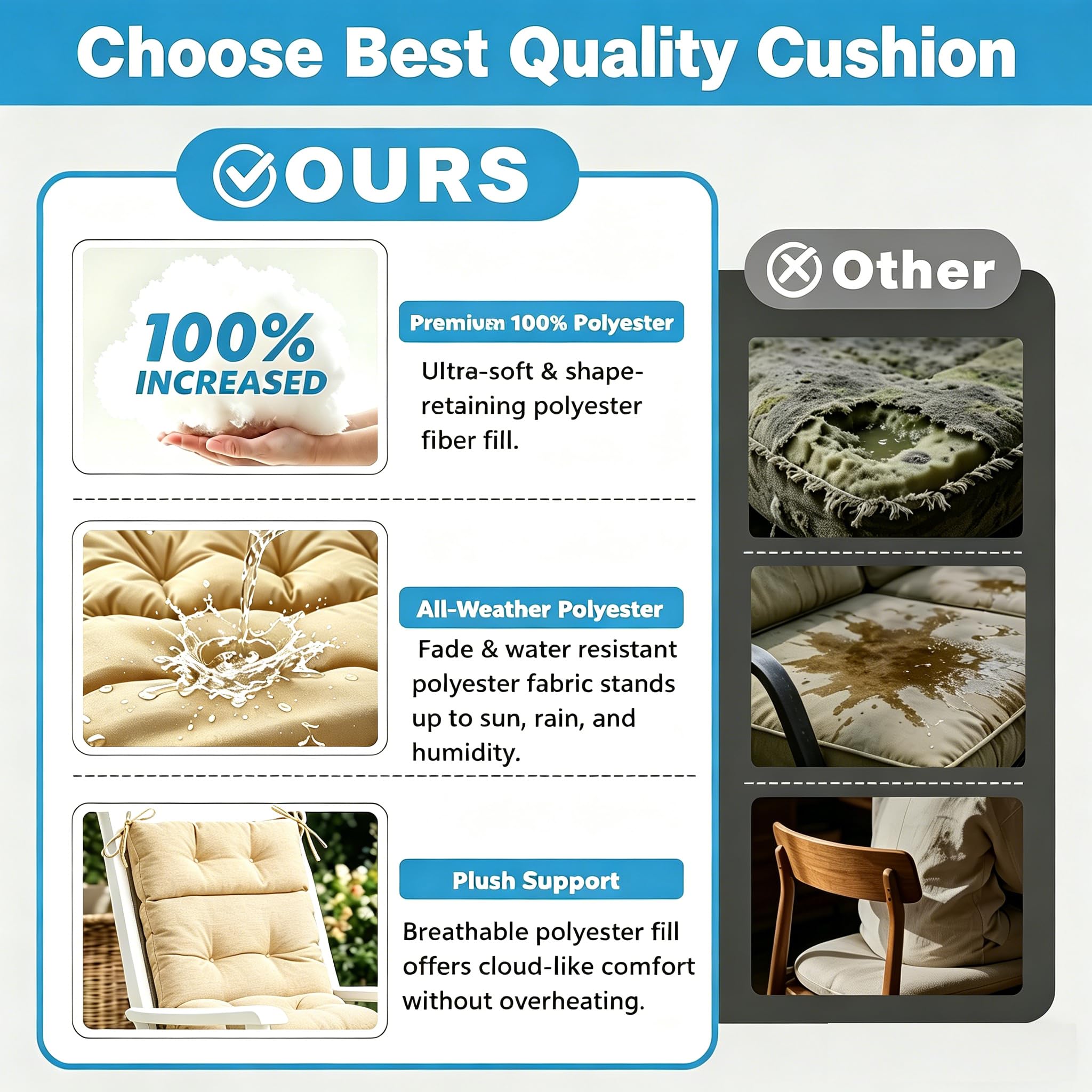 QILLOWAY stacked cushions in storage showing compact off-season solution