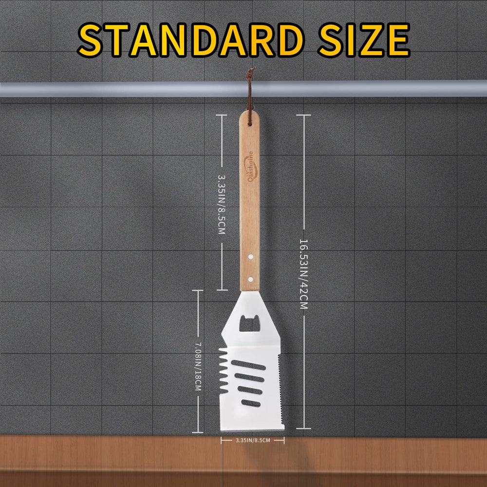 Qinshaine close-up of stainless steel spatula head highlighting durable finish