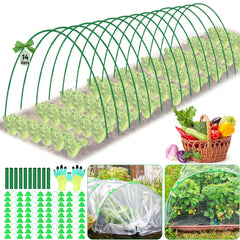 Qinzave front packaging showing 70-piece garden hoops kit and benefits