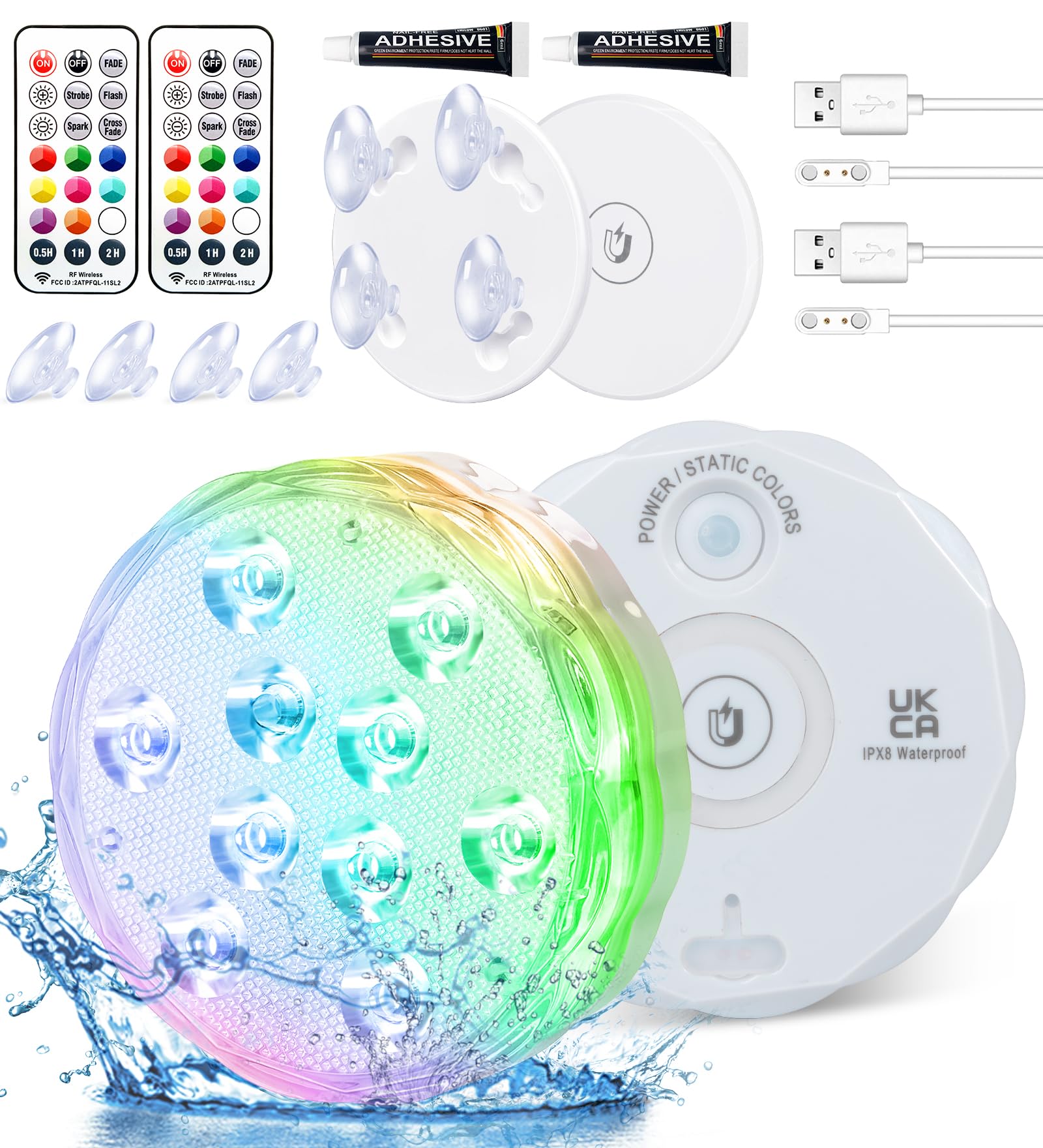 Qoolife front packaging showing two lights and accessories for easy setup