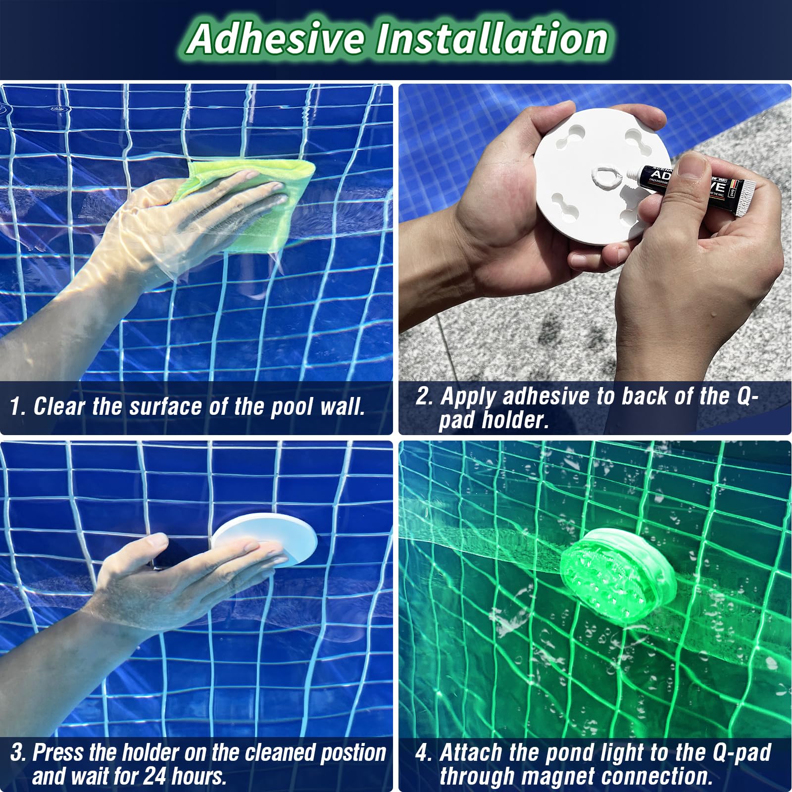 Qoolife suction cup installation on pool tile showing strong grip