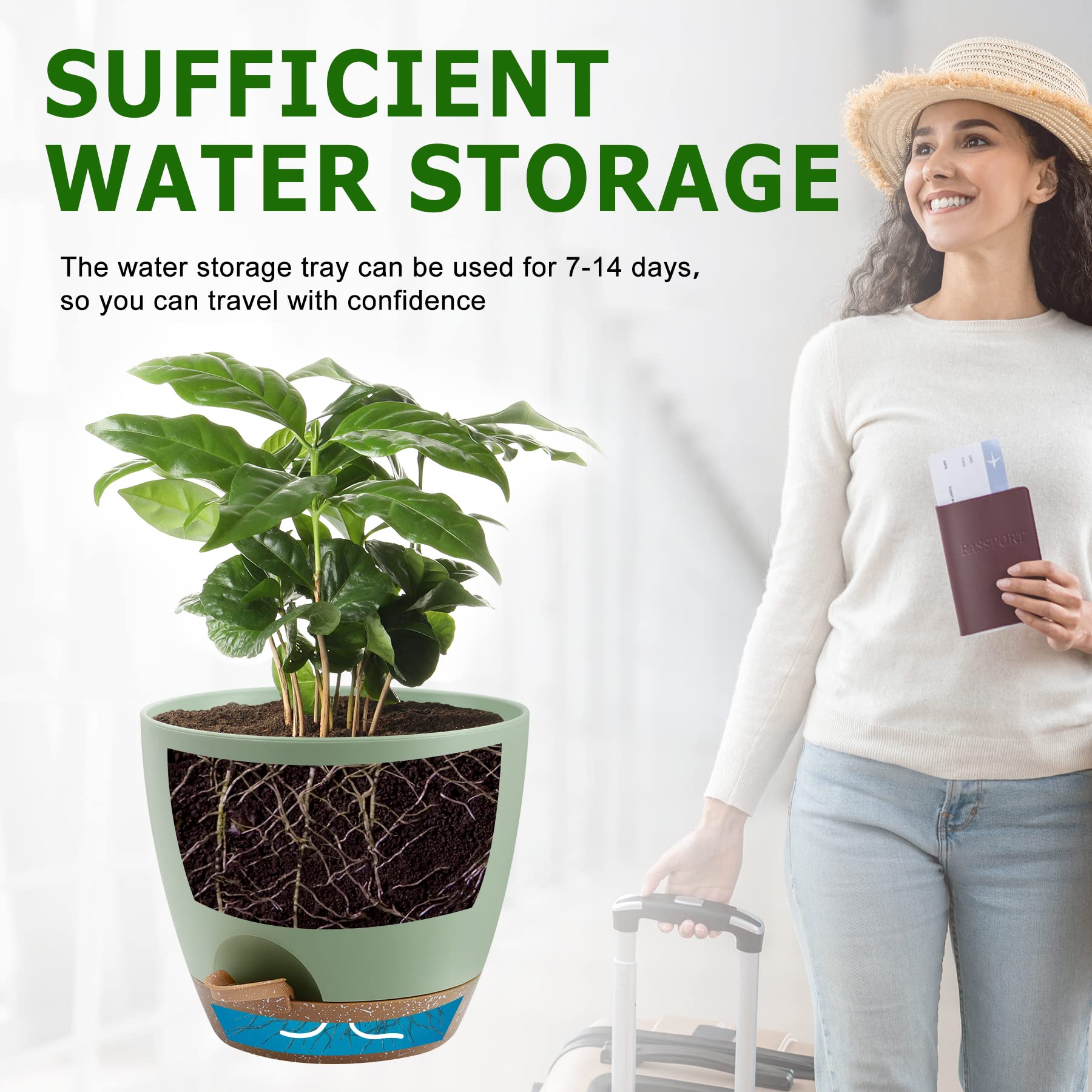 QRRICA lifestyle shot with planters on shelf and patio for low-maintenance indoor greenery