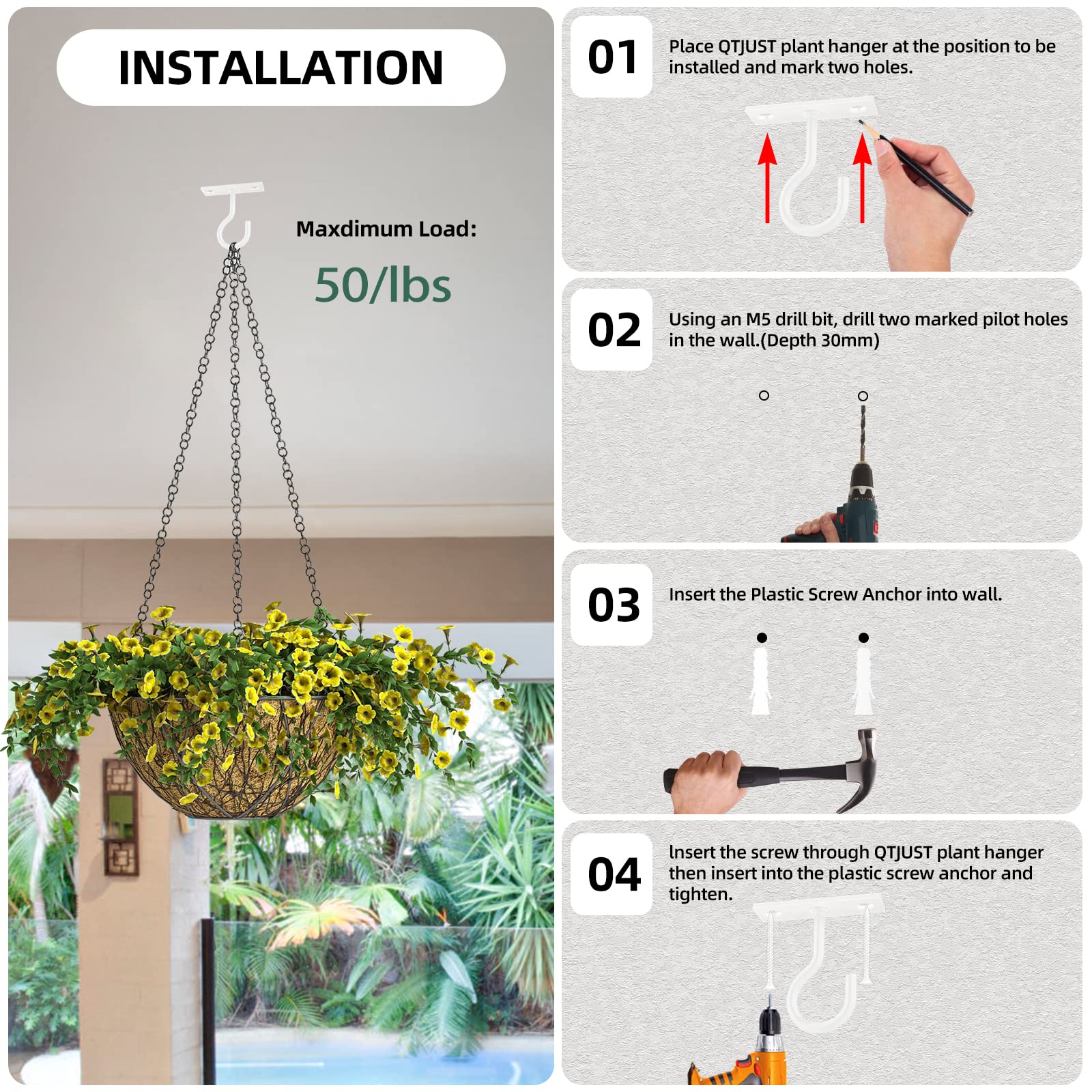 QTJUST balcony lifestyle with hooks holding plants showing beautified outdoor living space