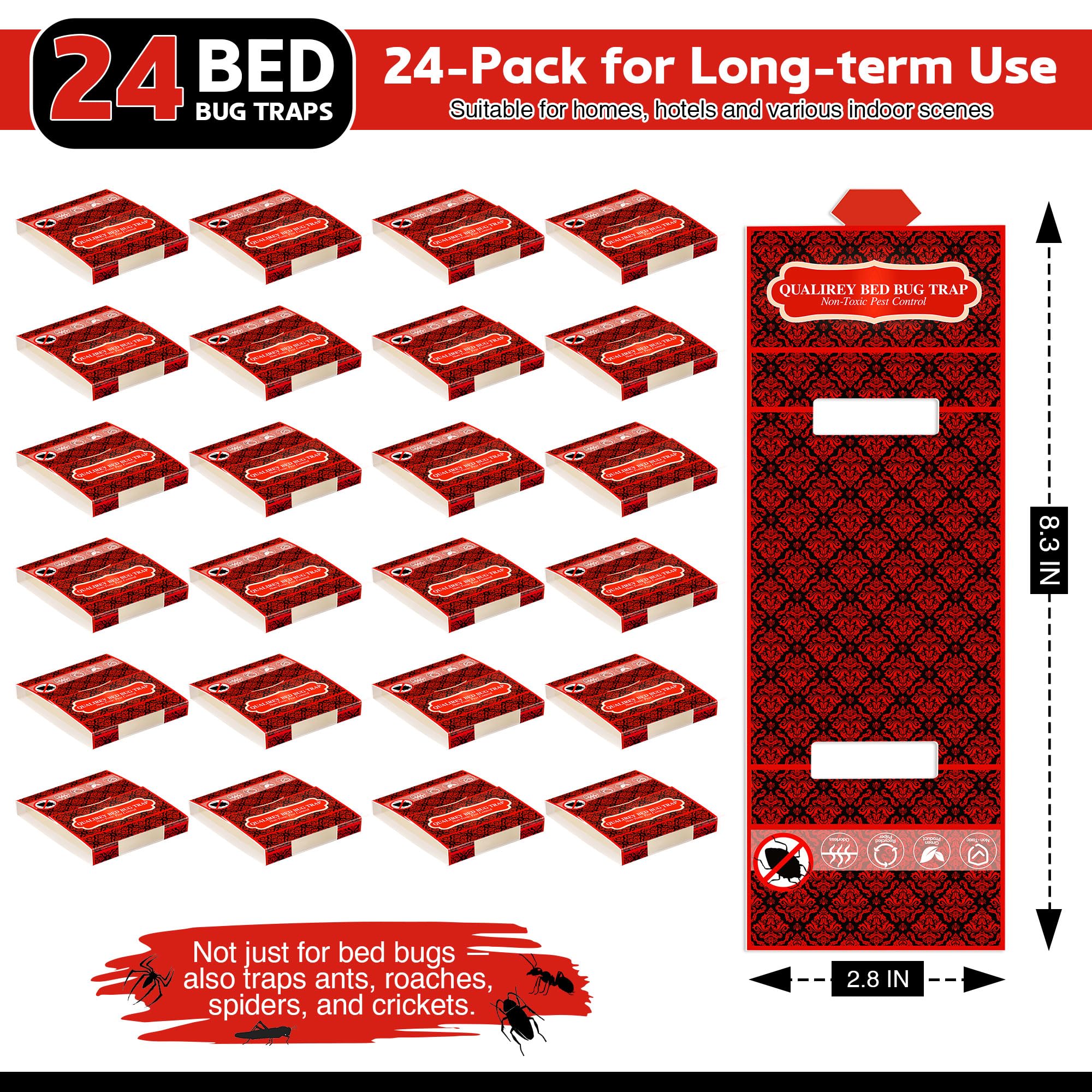 Qualirey traps arranged in a bedroom to show safe, non-toxic monitoring around sleeping areas