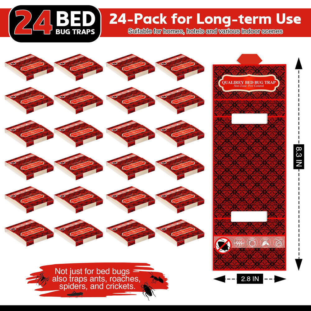 Qualirey traps arranged in a bedroom to show safe, non-toxic monitoring around sleeping areas