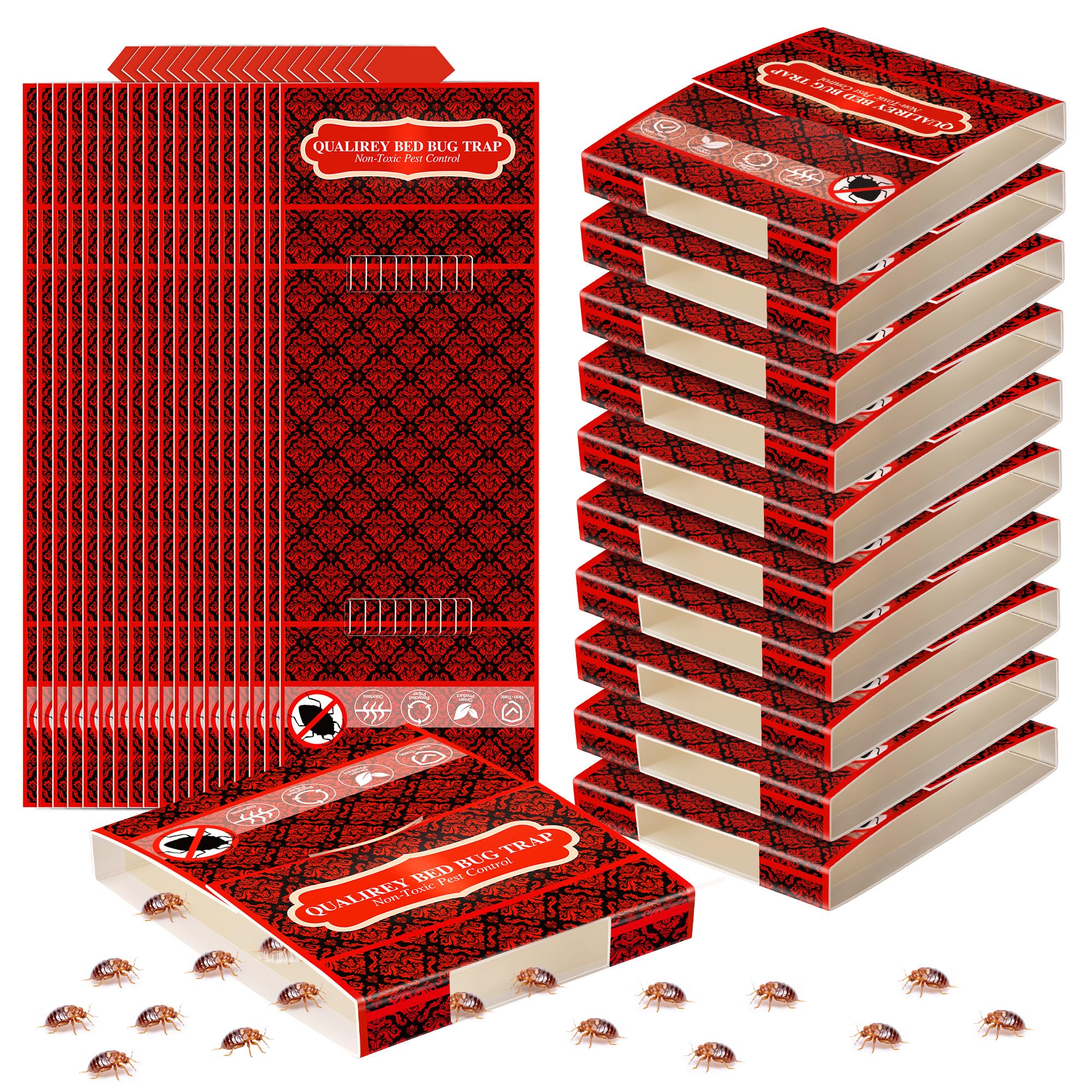 Qualirey pack front view showing red rectangle traps and count, clear product identification and benefit