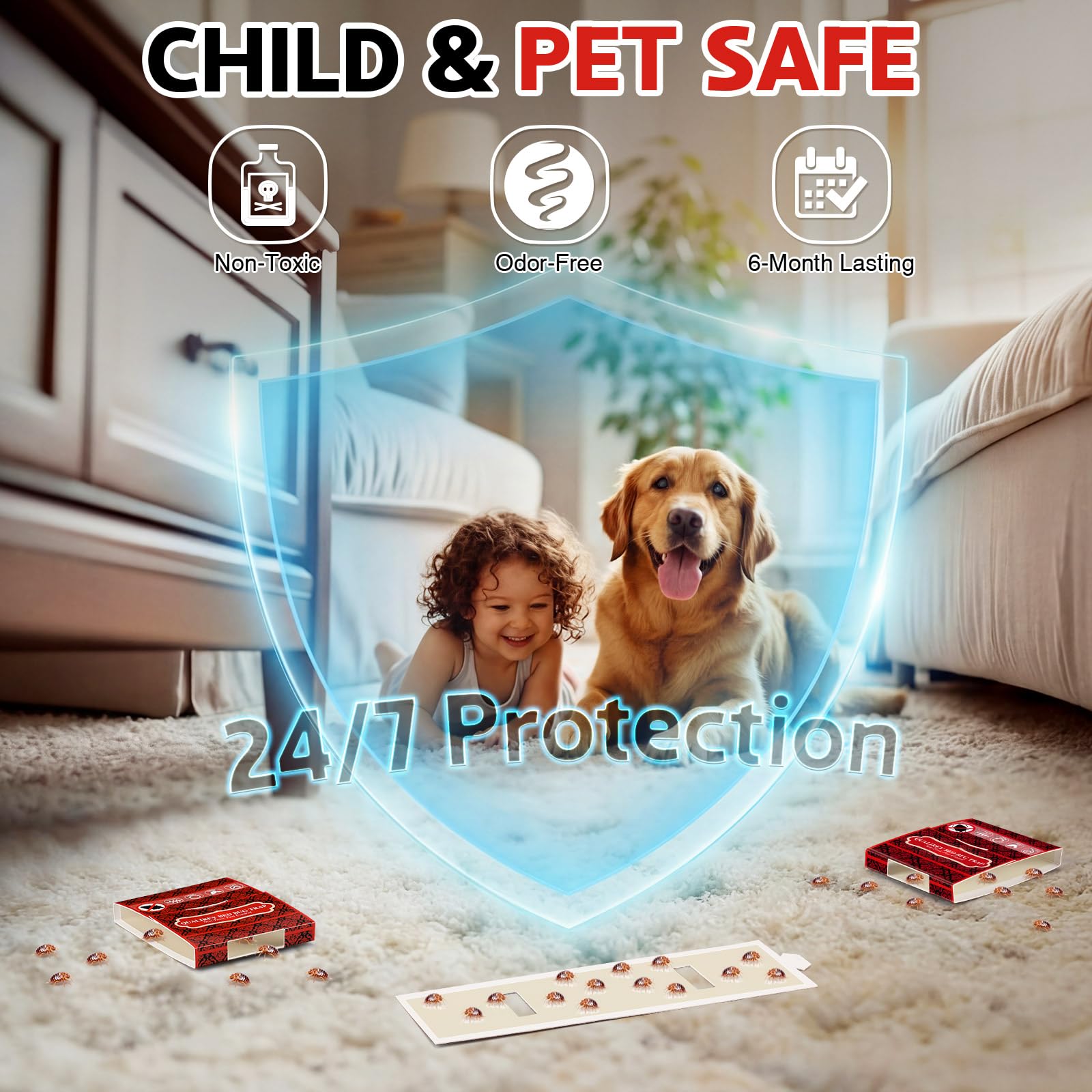 Qualirey traps positioned near suitcase to monitor luggage for bed bugs while traveling