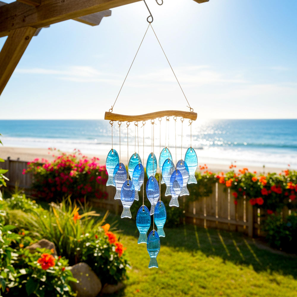 QZXYGY front view showing fish glass suncatcher and charms, enhances curb appeal