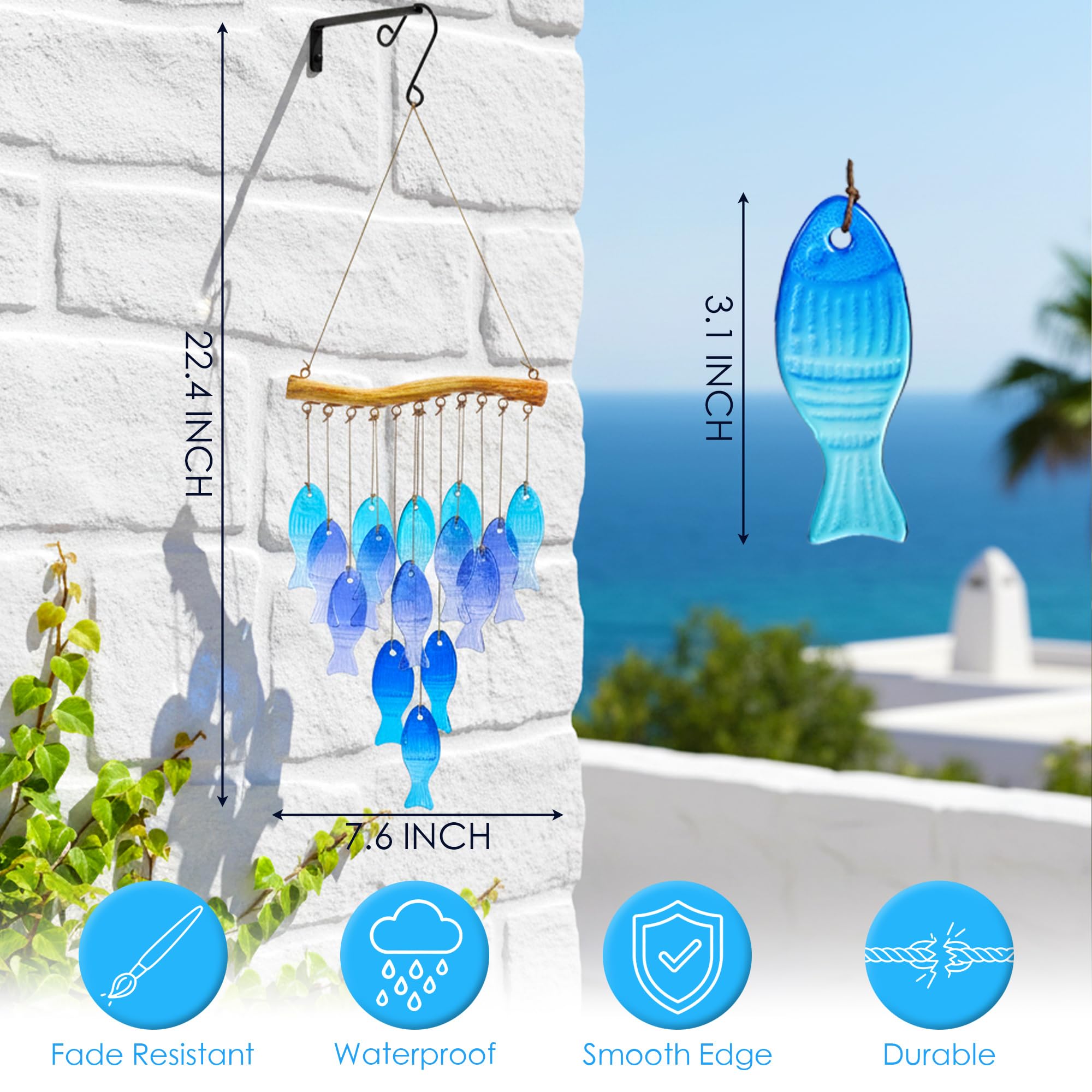 QZXYGY wind chime hanging from porch rail, creates inviting entrance ambiance