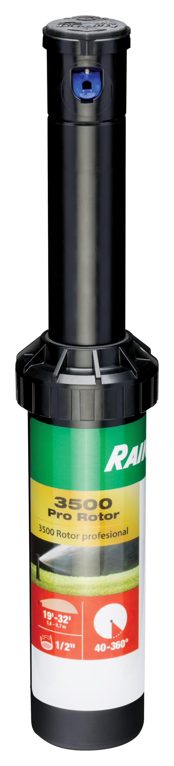 Rain Bird CP3504PC front pop-up rotor showing durable cover and pop-up action, reliable protection