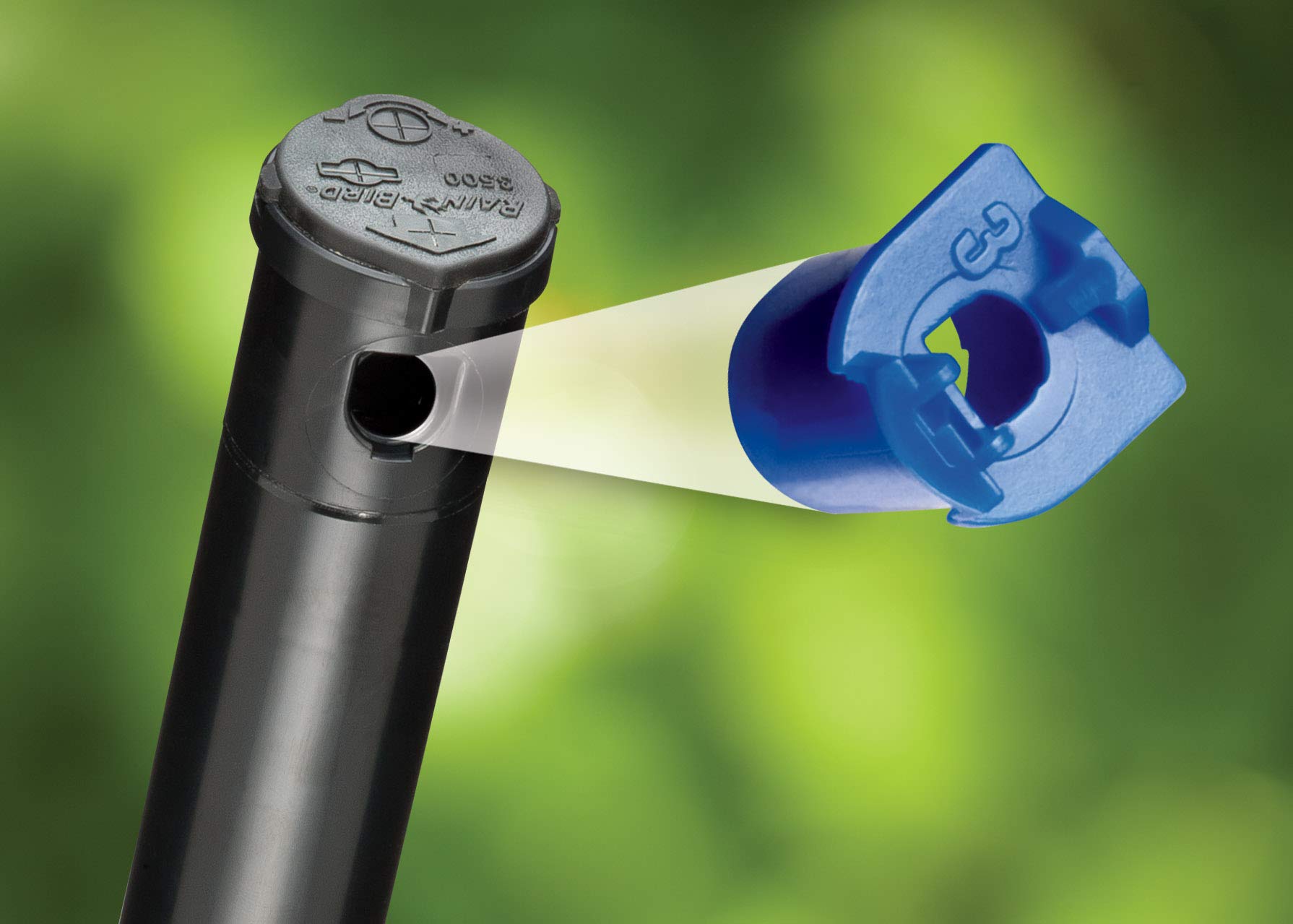 Rain Bird CP3504PC underside view showing filter screen and 1/2" NPT inlet for easy maintenance
