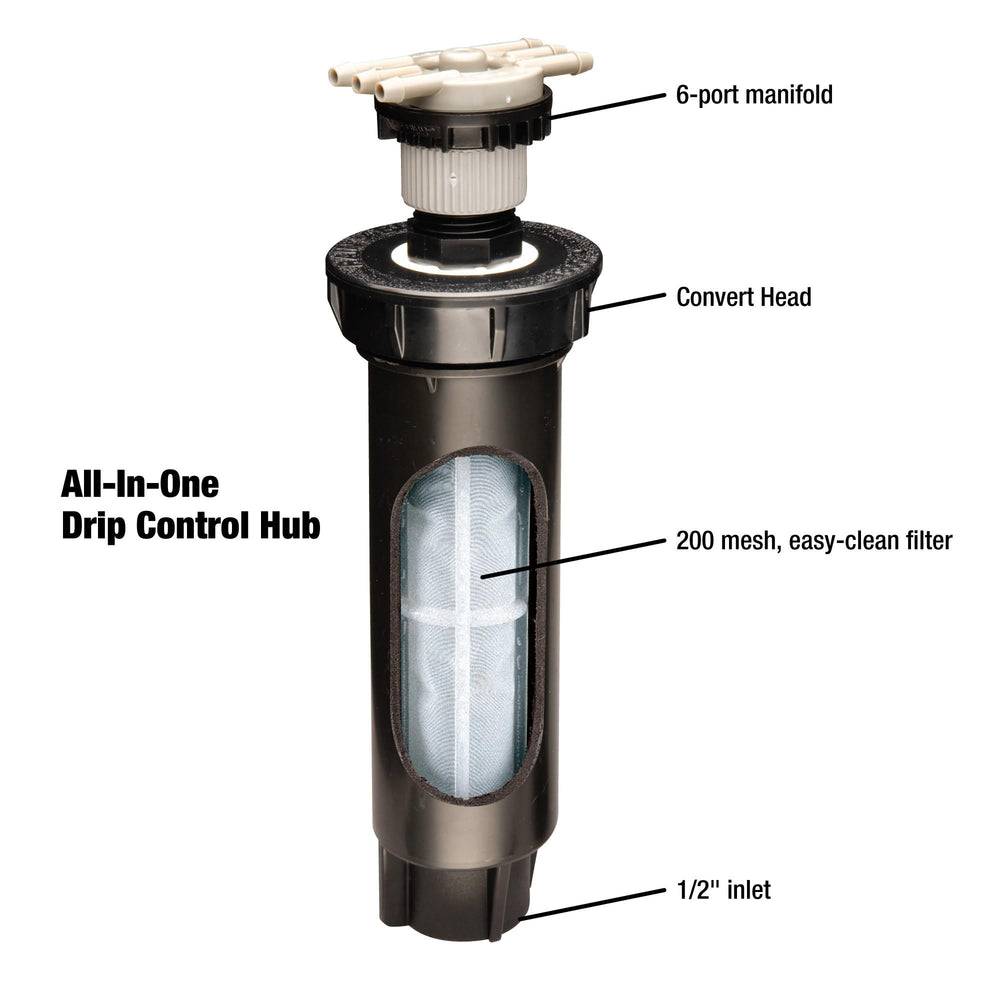 Rain Bird kit installed in garden demonstrating targeted watering at plant roots