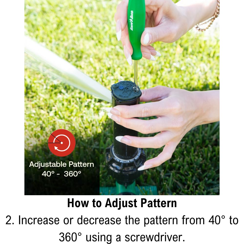 Rain Bird top adjustment screw being set for quick arc tuning