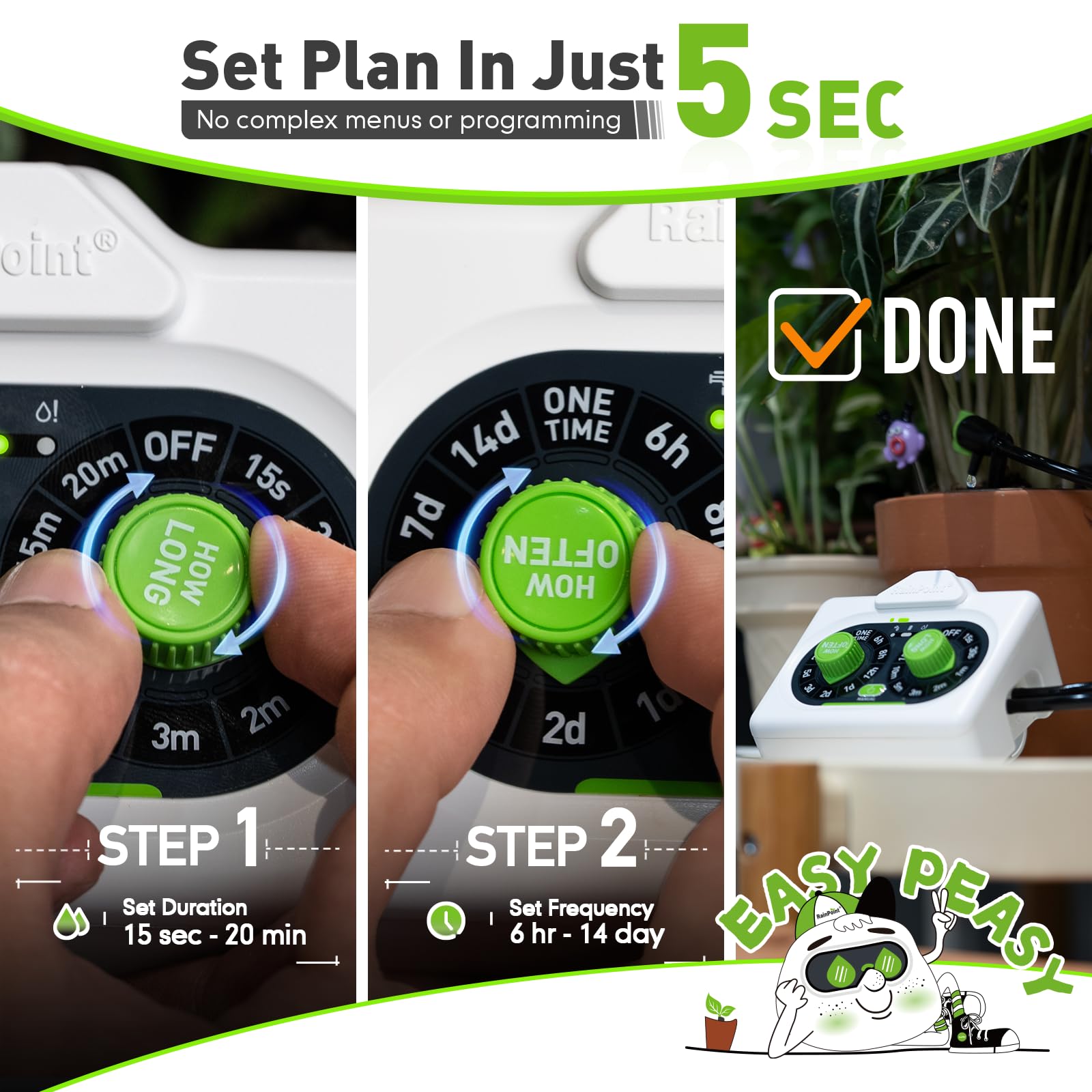 RAINPOINT close-up of two control dials for fast scheduling and easy operation