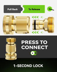 RAINPOINT hose connected to spigot with quick connect showing fast one-hand use
