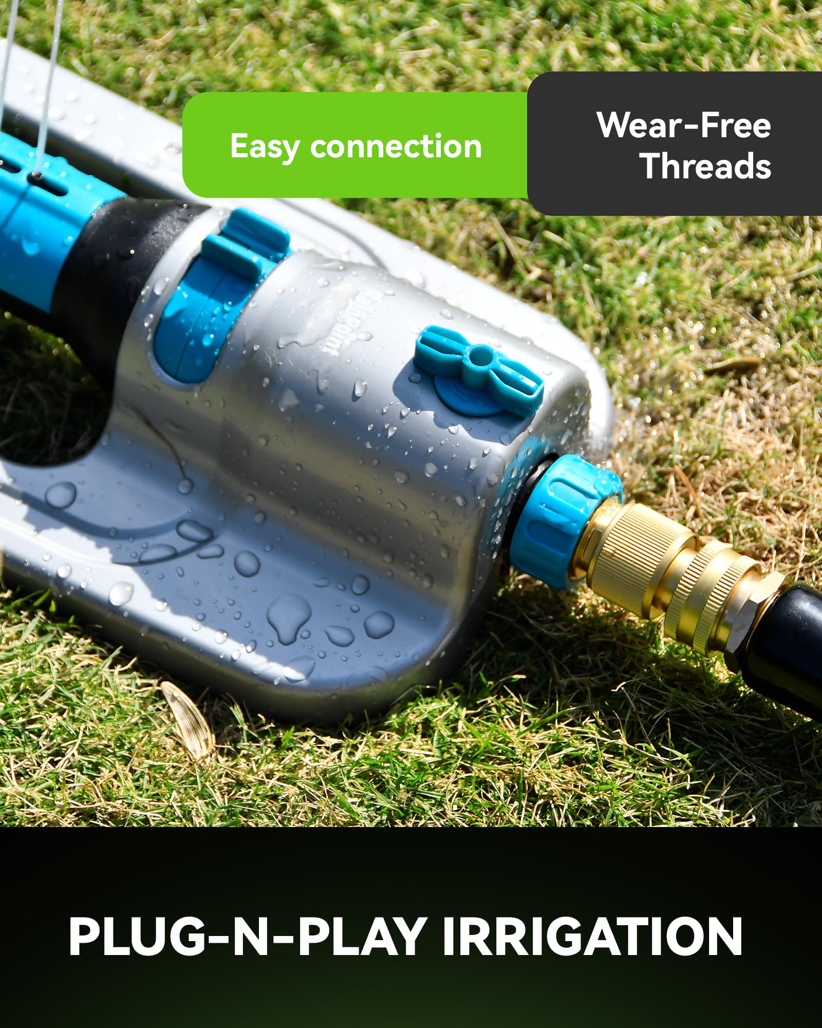 RAINPOINT quick-connect in garden setting showing convenient tool swaps while watering
