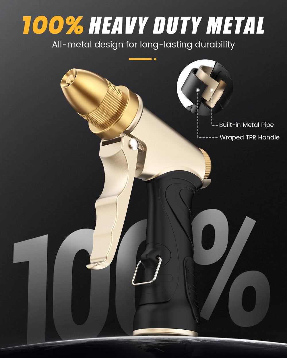 RAINPOINT close-up of brass head showing adjustable spray pattern and long-lasting performance