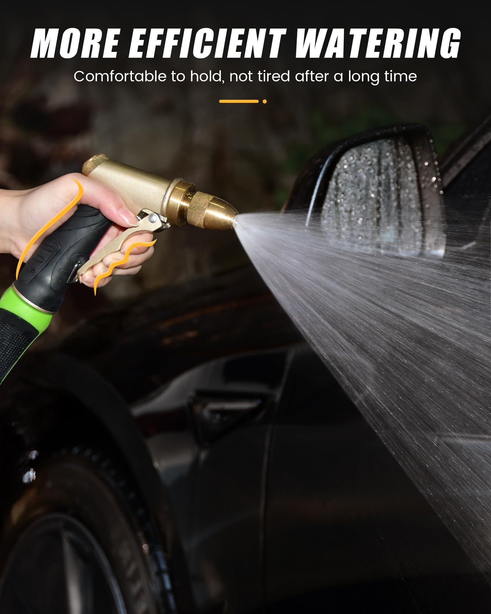 RAINPOINT nozzle next to garden hose for size comparison and easy compatibility