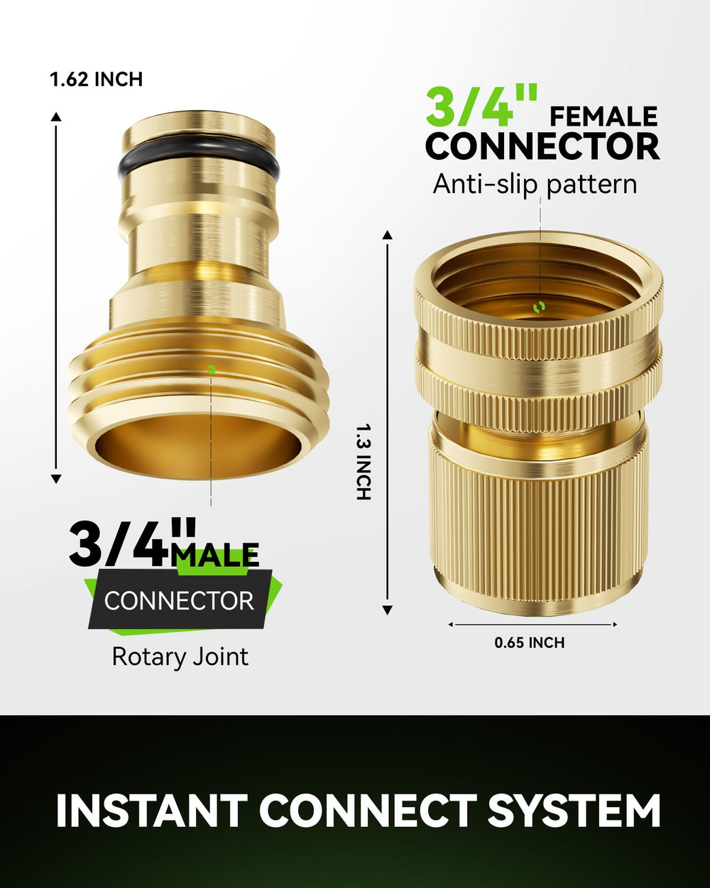RAINPOINT connectors beside ruler for clear size and scale reference, easy planning