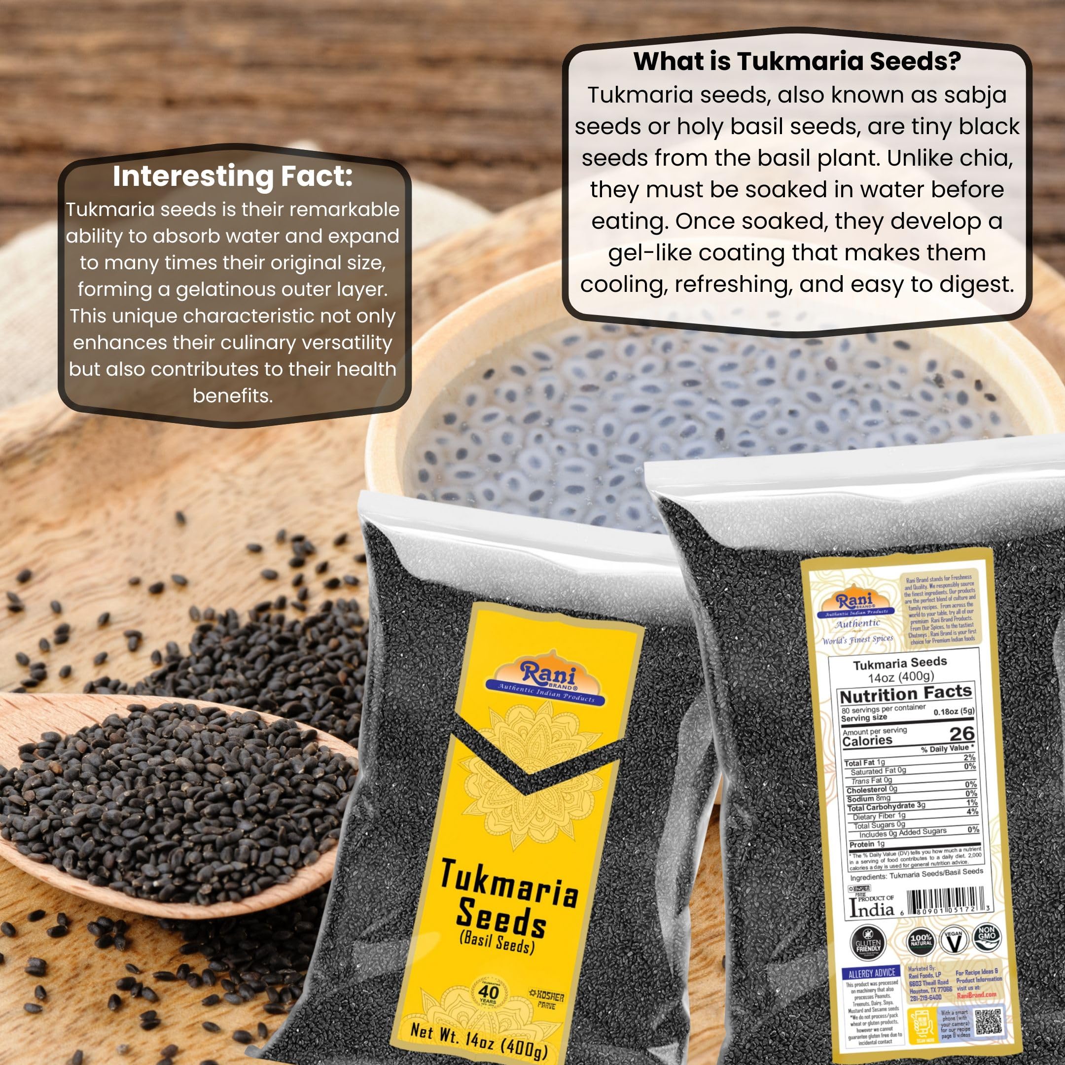 measuring scoop with seeds beside a ruler showing scale, Rani Brand portion guide